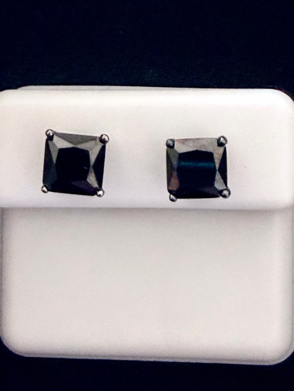 Princess-cut Square Black Rhodium CZ Screwback Stud Earrings 925 Sterling Silver